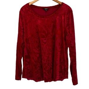 Simply Vera Vera Wang Cherry Red Velvet Burnout Top Size XXL Lined Animal Print